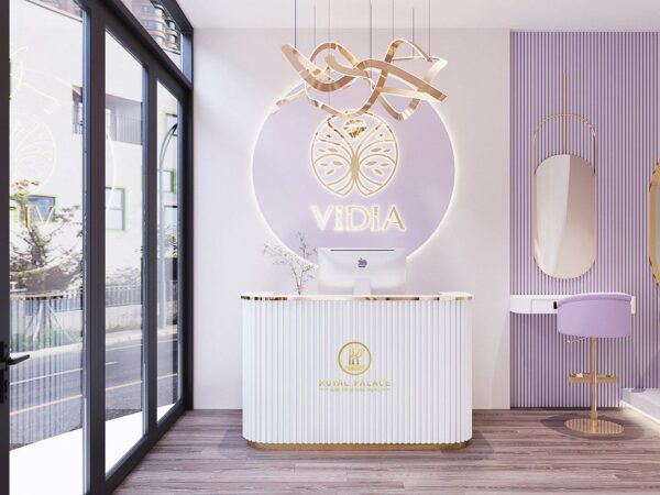 Thiết kế spa với tông màu tím lavender ấn tượng