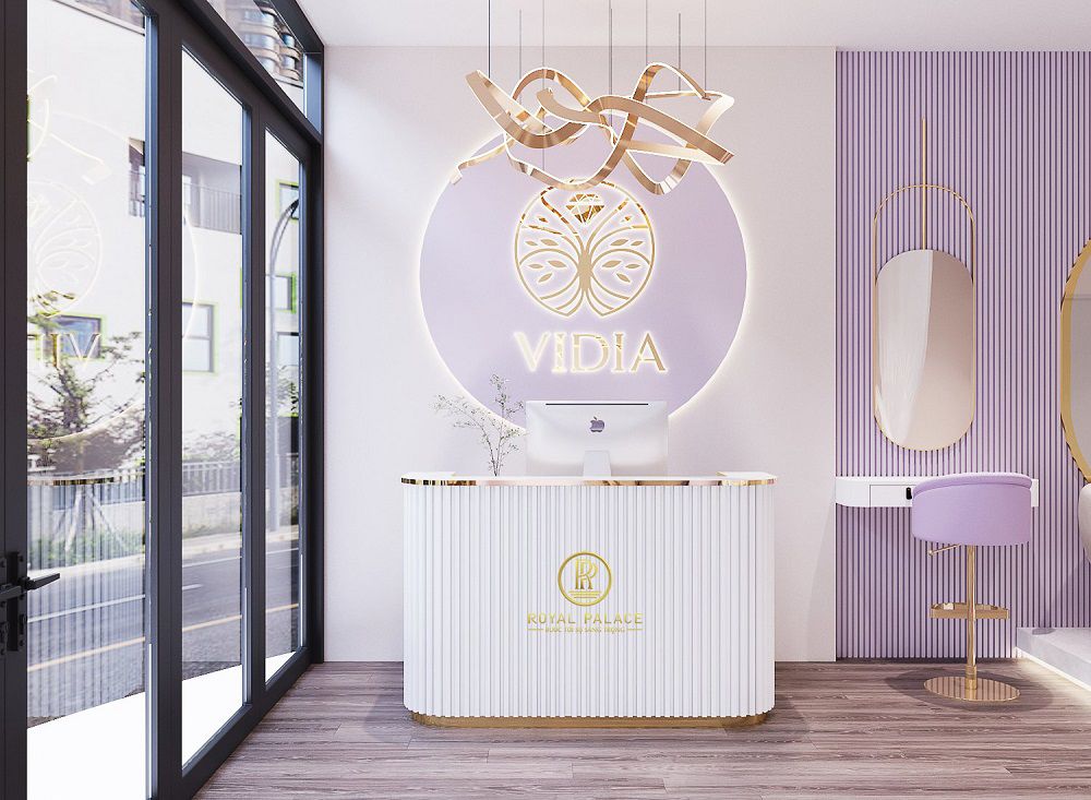 Thiết kế spa với tông màu tím lavender ấn tượng