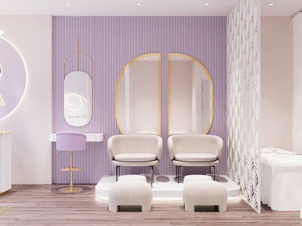 Thiết kế spa với tông màu tím lavender ấn tượng