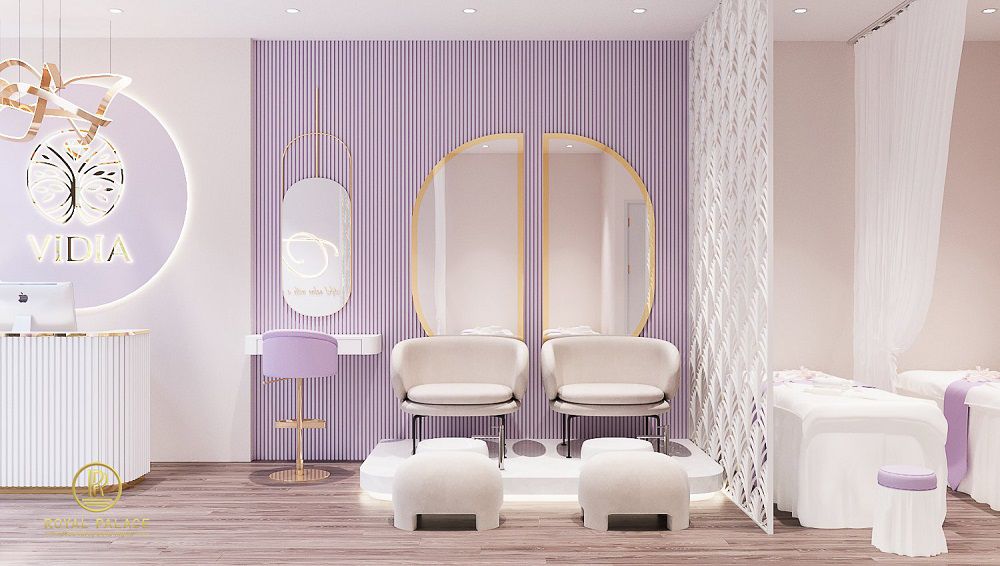 Thiết kế spa với tông màu tím lavender ấn tượng