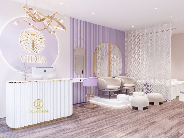 Thiết kế spa với tông màu tím lavender ấn tượng