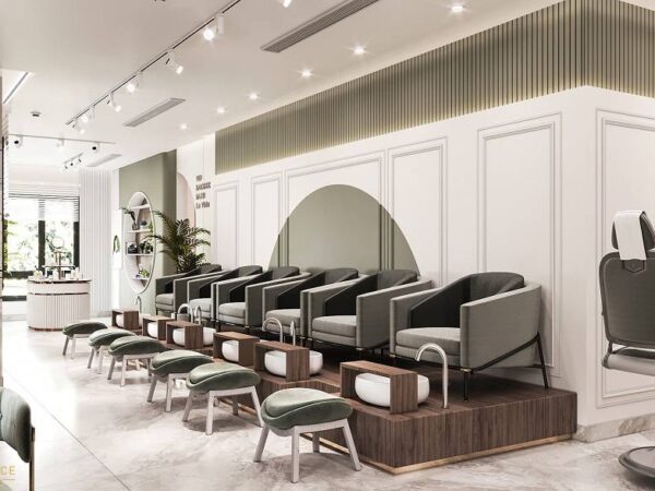 Thiết kế nội thất Salon tóc kết hợp nail sang trọng