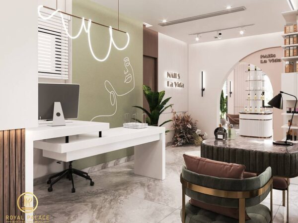 Thiết kế nội thất Salon tóc kết hợp nail sang trọng