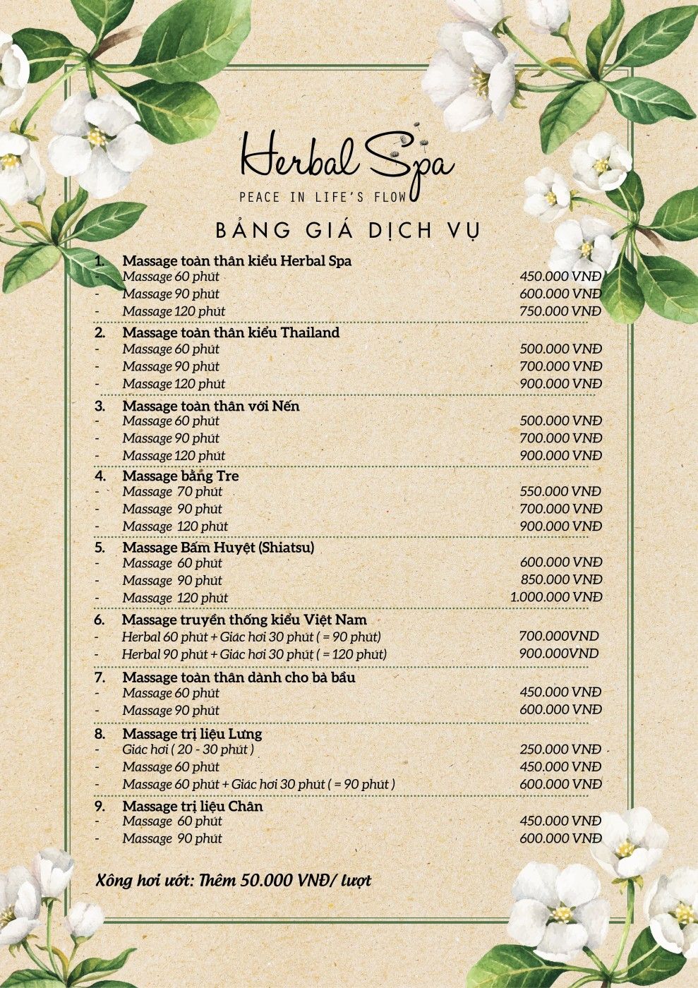 thiết kế menu spa đẹp