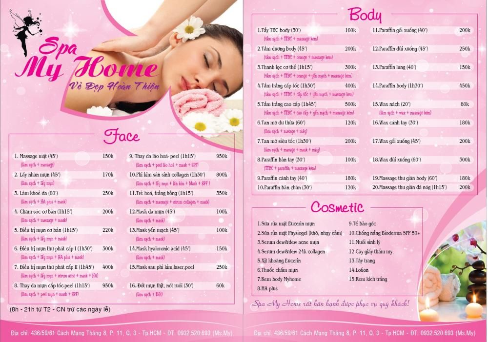 thiết kế menu spa đẹp