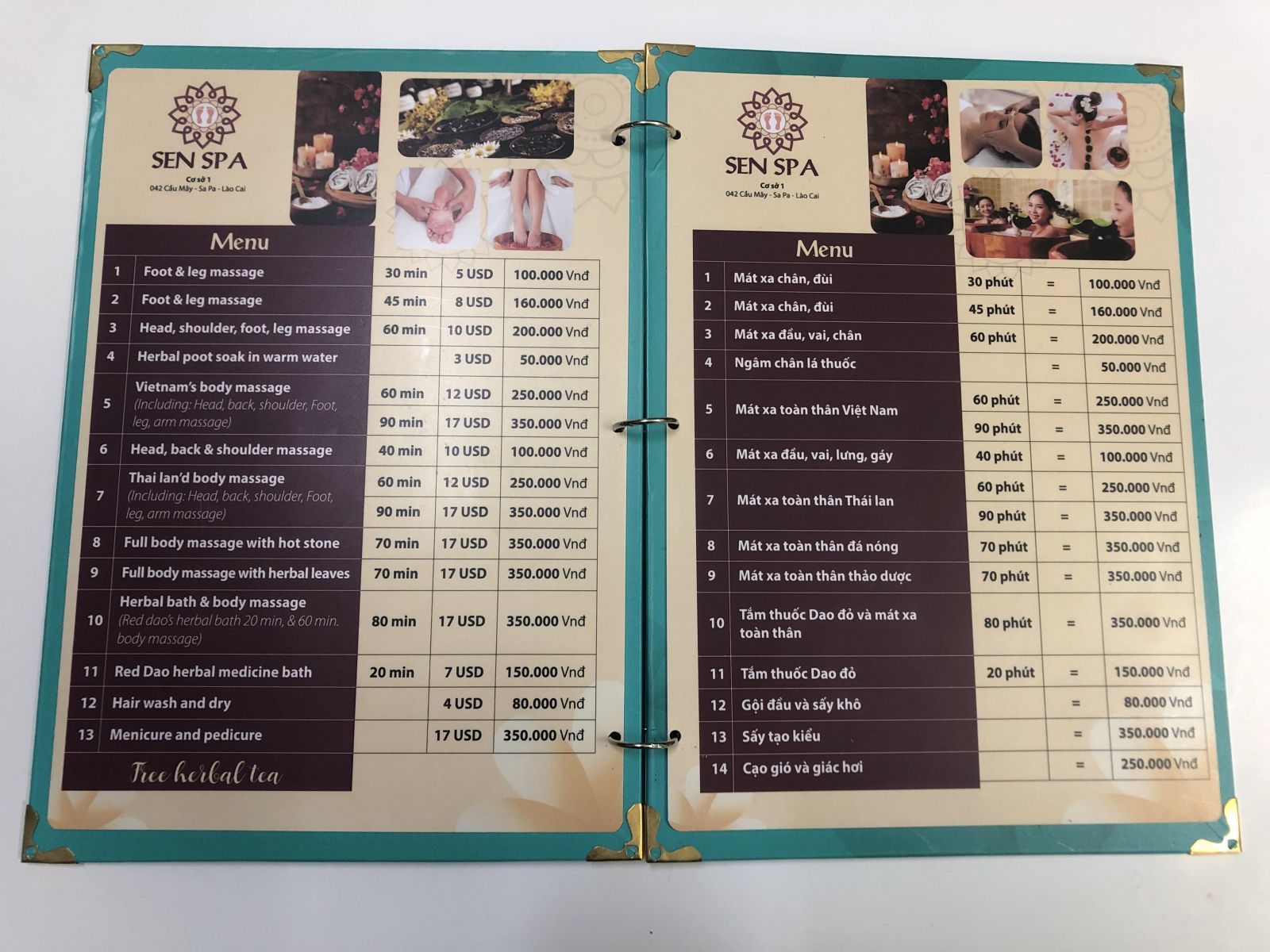 thiết kế menu spa đẹp