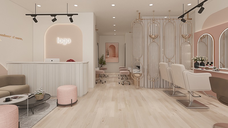 Mẫu thiết kế spa đẹp tone màu hồng xinh xắn